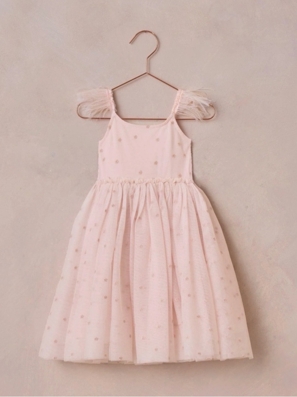 Noralee girls Pink Tulle Party Dress with Feather Straps